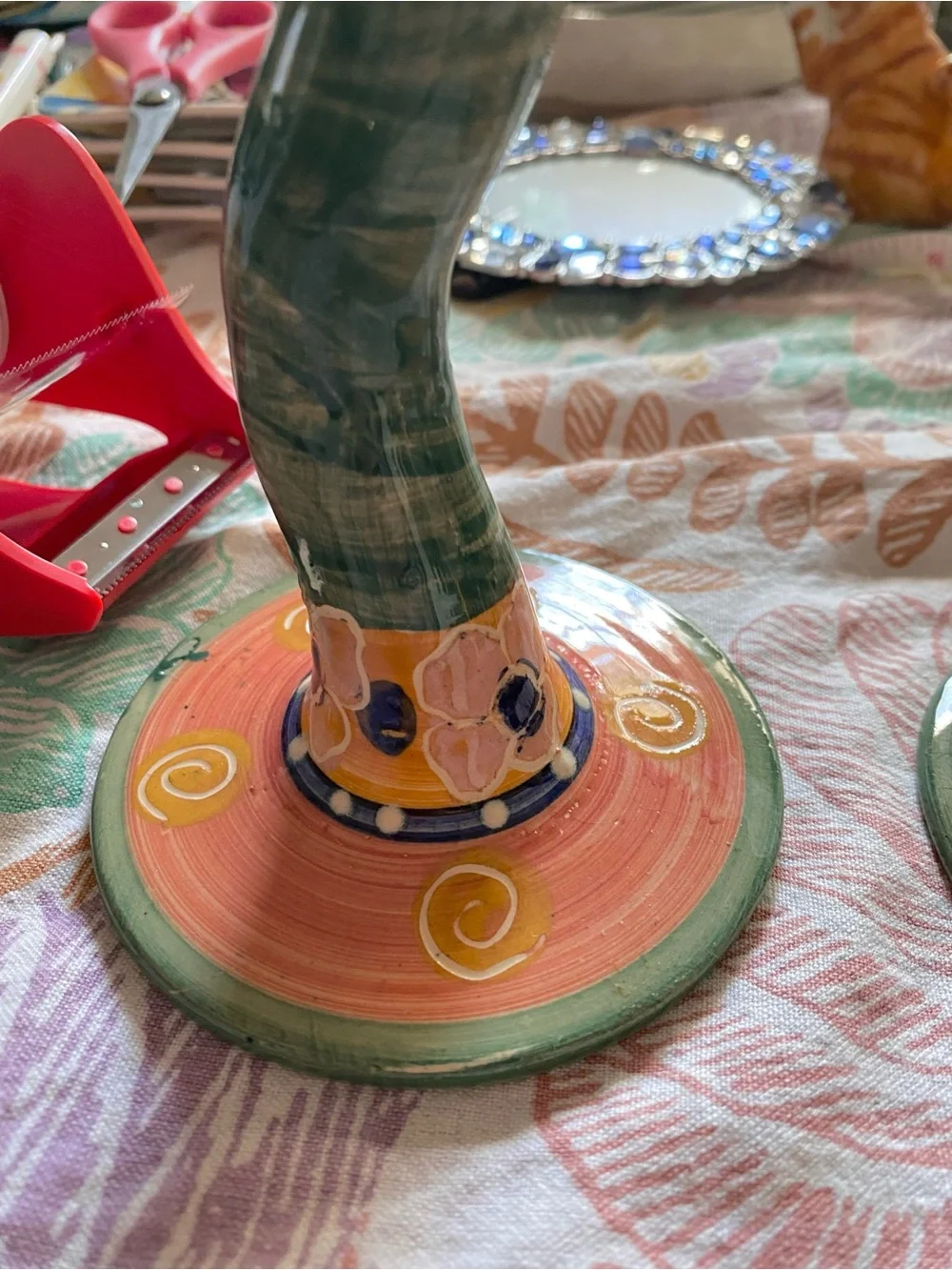 1980 Broussard Pottery Whimsical Tall Hand made/Painted Goblets. EC. LOOK NEW.